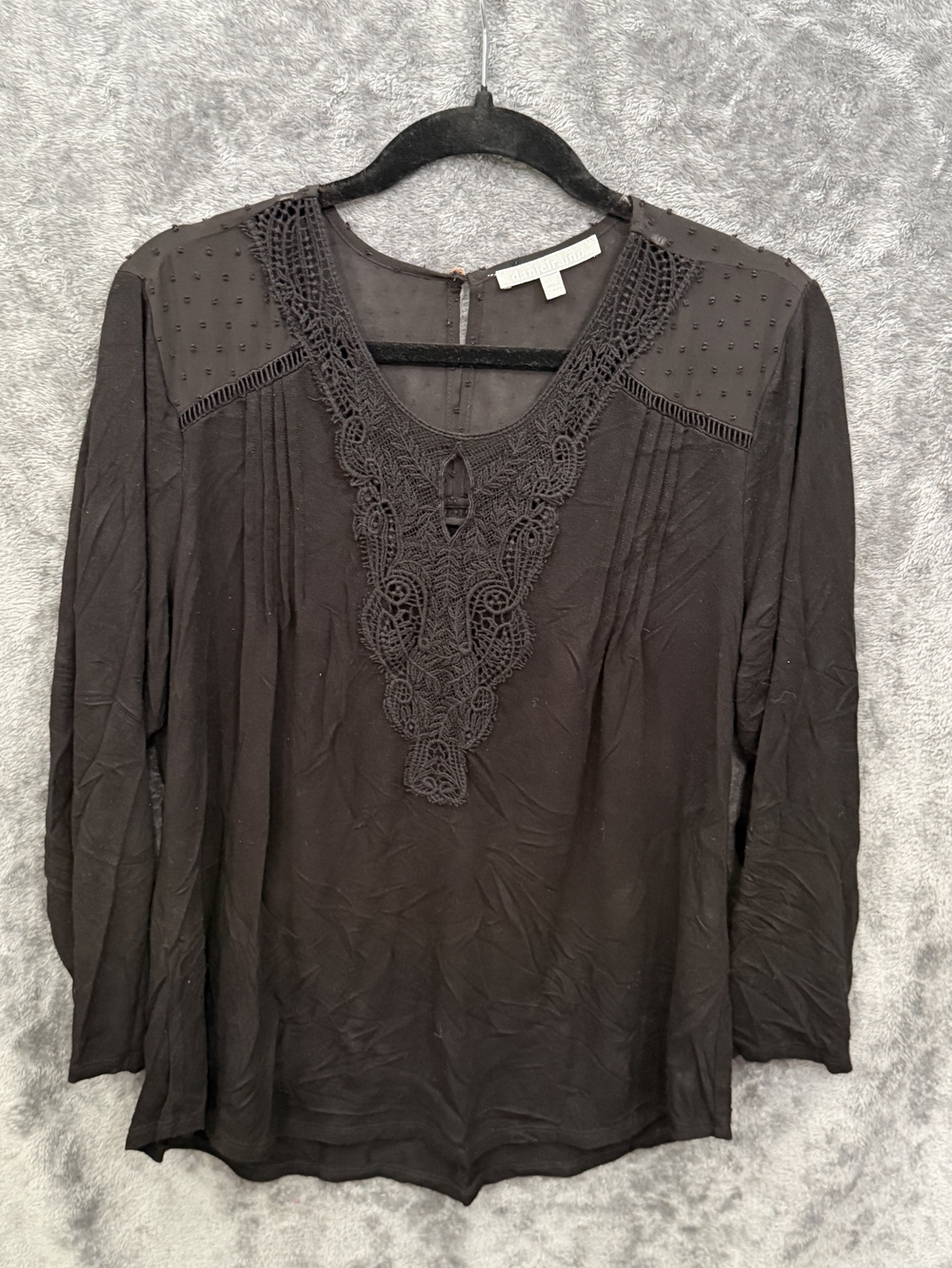 Daniel Rainn Black Crochet Yoke Blouse